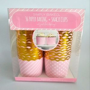 36 PC Baking & Snack Cups Pink  Stripe Gold Dots Heavy Paper Cupcake Treat Snack
